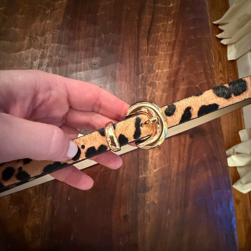 NEW Ann Taylor Leopard Print Belt with Gold Buckle L